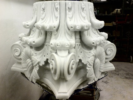 Bianco Pi marble.  Corintian capital for the Darnley Mausoleum, Kent.  Gary Churchman, stone carver and lettercutter.