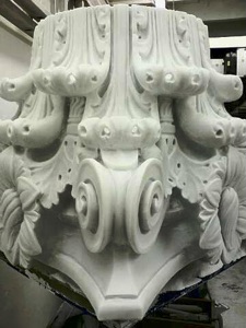 Corinthian capital, Bianco Pi marble.  Carved pair by Gary Churchman, stone carver and lettercutter.