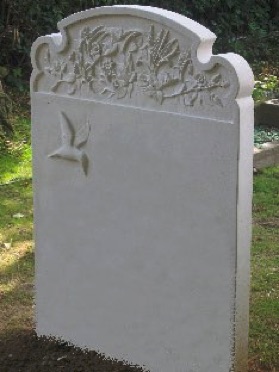 Carved headstone designed and carved by stone carver and letter cutter Gary Churchman.